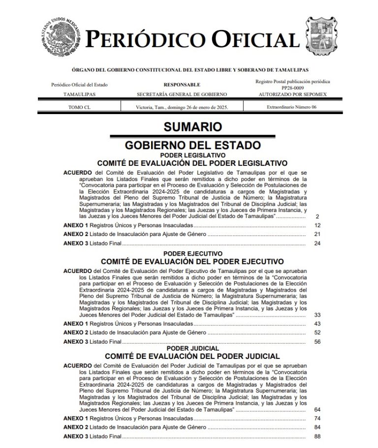 TAMAULIPAS PRIMERO EN PUBLICAR LISTAS DE LAS Y LOS CANDIDATOS A